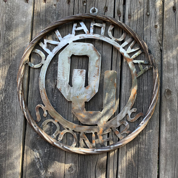 12", 18", 24", 32" OU OKLAHOMA SOONERS RAW METAL CUSTOM VINTAGE CRAFT WALL ART TEAM SIGN HANDMADE