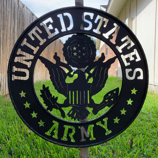 24" USA ARMY MILITARY BROWN  METAL DISC STYLE WALL ART DECOR VINTAGE CRAFT WESTERN HOME DECOR NEW