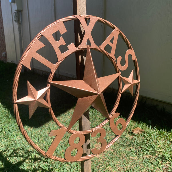 16", 20", 24", 32" TEXAS 1836 HAMMERED COPPER  BARN STAR METAL WALL WESTERN HOME DECOR RED WHITE BLUE ART