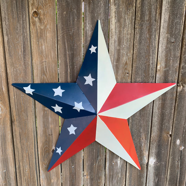 12",16",24",30",36" USA AMERICAN FLAG STAR STYLE #1 RED WHITE & BLUE METAL BARN STAR WALL ART HANDMADE STYLE# 1