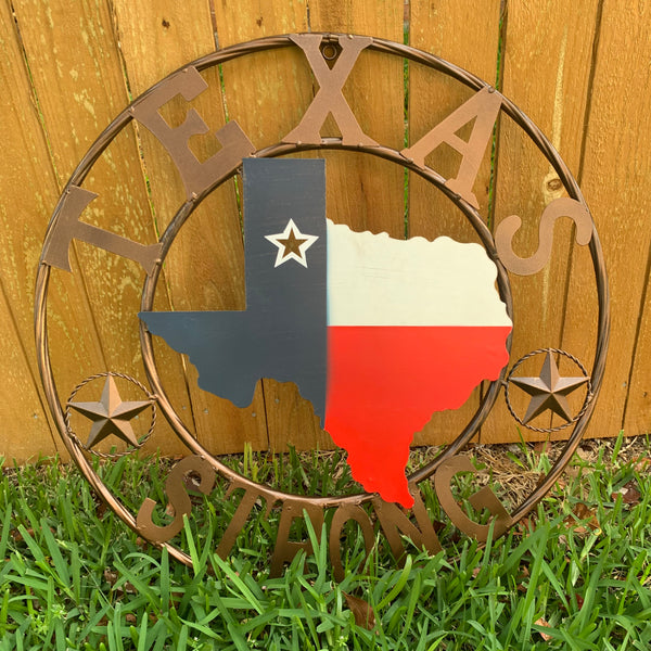 24" TEXAS STRONG BARN METAL WALL ART SIGN WESTERN HOME DECOR RED WHITE BLUE HANDMADE