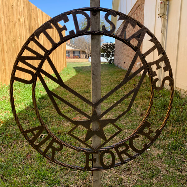 24" US AIR FORCE MILITARY METAL WALL ART WESTERN HOME DECOR AIRFORCE RUSTIC BRONZE