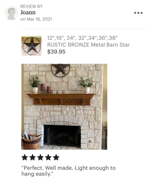 SOLID RING BRONZE BARN STAR METAL LONE STAR WESTERN HOME DECOR HANDMADE NEW 3" TO 38"-#EH10026