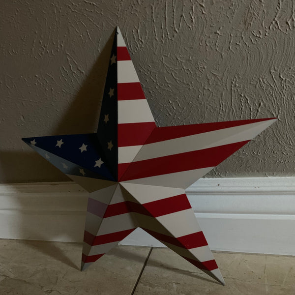 AMERICANA USA FLAG BARN STAR METAL RED BEIGE NAVY BLUE STAR WESTERN HOME DECOR HANDMADE