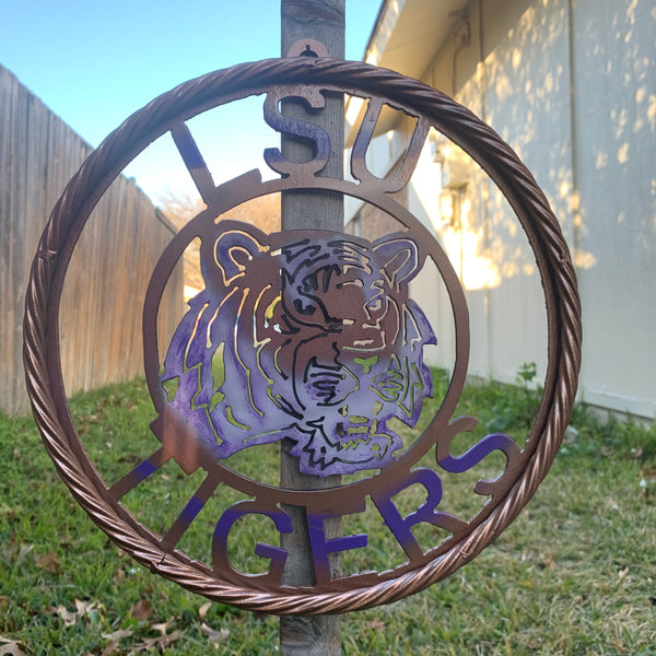 12" LSU TIGERS CUSTOM METAL VINTAGE CRAFT HOME DECOR HANDMADE