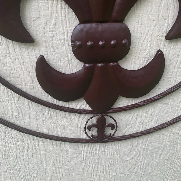 24", 32" FLEUR DE LIS BIENVENUE METAL WALL ART WESTERN HOME DECOR RUSTIC BROWN NEW
