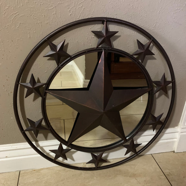 24" MULTI STAR WITH MIRROR METAL ART WESTERN HOME WALL DECOR RUSTIC BROWN NEW HANDMADE