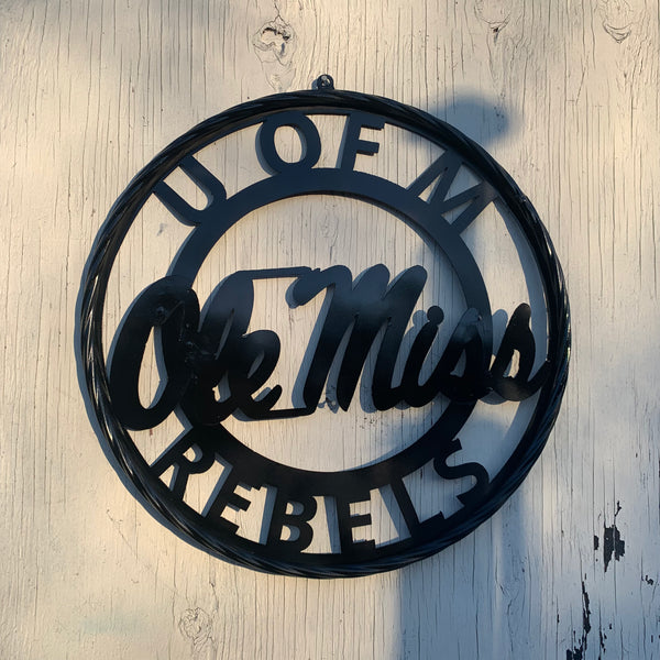 12",18",24",32" OLE MISS REBELS MISSISSIPPI BLACK CUSTOM VINTAGE METAL CRAFT TEAM SIGN HANDMADE RUSTIC BLACK