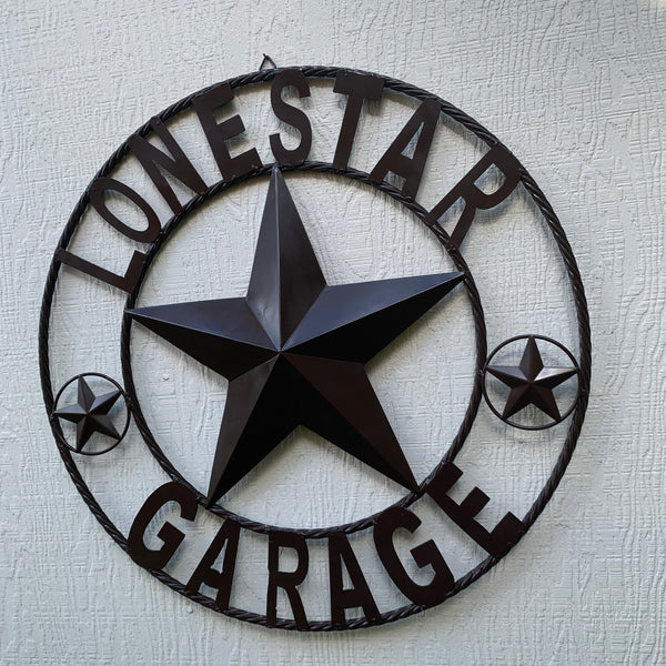 LONESTAR GARAGE STYLE CUSTOM BARN NAME STAR LONESTAR GARAGE METAL NAME BARN STAR WITH TWISTED ROPE RING 3d STAR ART WESTERN HOME DECOR RUSTIC BROWN
