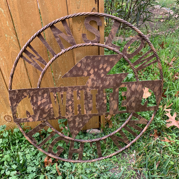 CUSTOM NAME LIGHTNIN HORSE SIGN RAW METAL BARN ROPE RING WESTERN HOME DECOR HANDMADE 24",32",36"