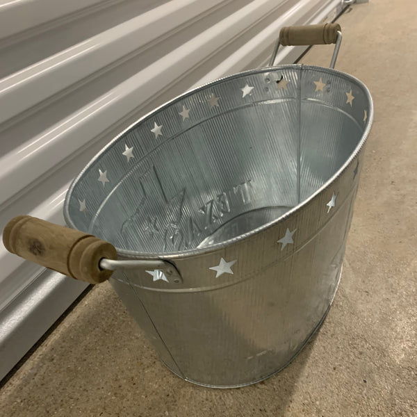 24" TEXAS BUCKET SILVER METAL OVAL TUB BEVERAGE HOLDER WESTERN HOME DECOR HANDMADE NEW #EH12495
