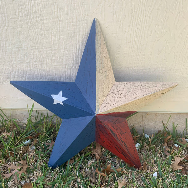 CRACKLE STYLE RED BEIGE & BLUE METAL BARN STAR METAL WALL ART WESTERN HOME DECOR RUSTIC NEW