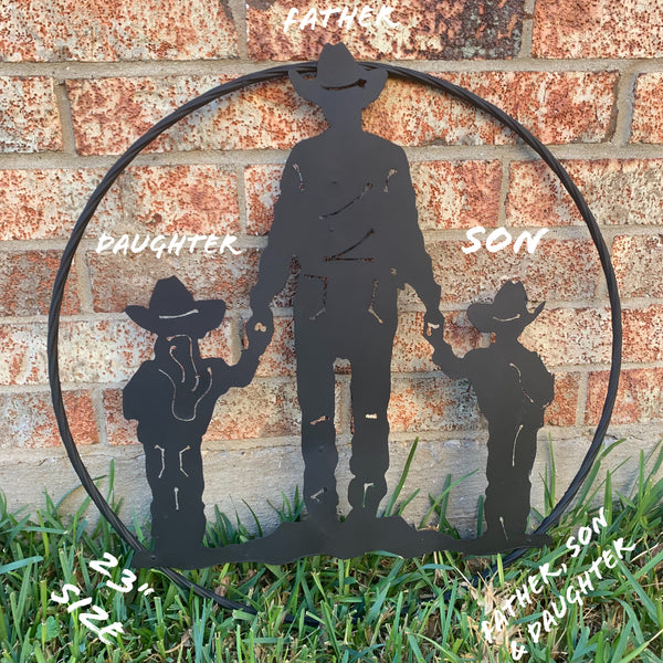 24" FATHER SON & GIRL DAUGHTER LASER CUT METAL WALL ART CUSTOM VINTAGE CRAFT RUSTIC BLACK HAND MADE