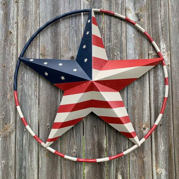 AMERICAN USA FLAG BARN STAR METAL RED BEIGE BLUE STAR 12",16",24",32"36",38",40",48