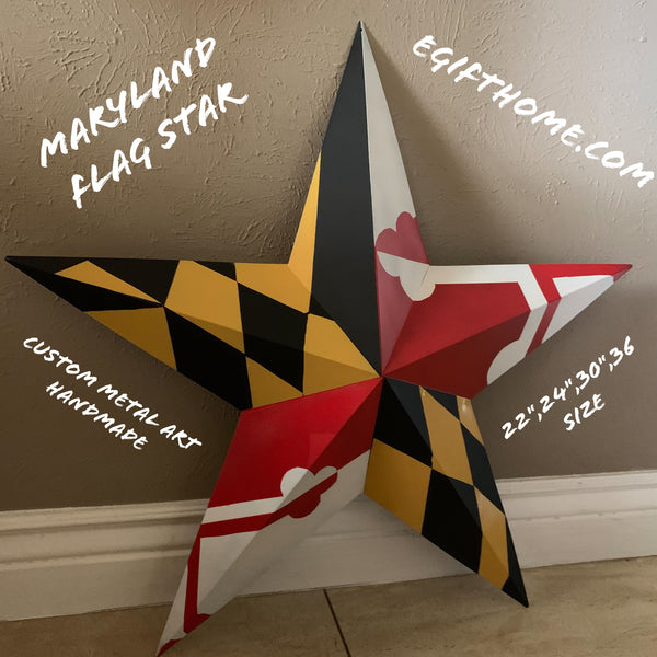 #EH10423 MARYLAND FLAG BARN METAL STAR WESTERN HOME DECOR HANDMADE 22",24",30",36"
