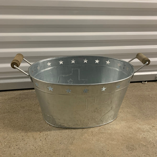 24" TEXAS BUCKET SILVER METAL OVAL TUB BEVERAGE HOLDER WESTERN HOME DECOR HANDMADE NEW #EH12495