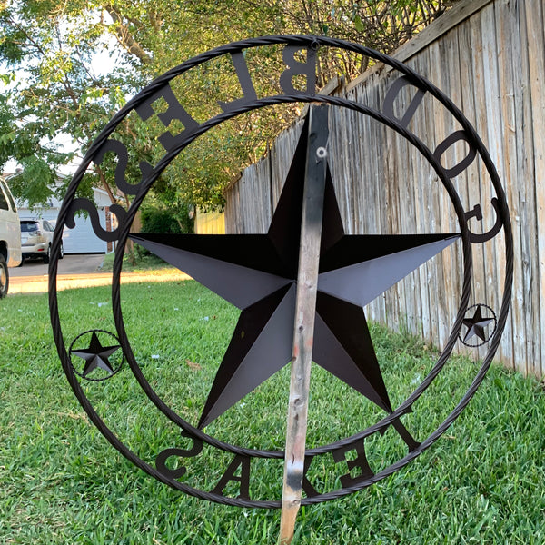 #EH10197 GOD BLESS TEXAS BARN STAR METAL LONESTAR TWISTED ROPE RING WESTERN HOME DECOR HANDMADE NEW