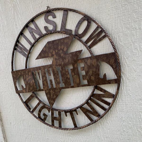 CUSTOM NAME LIGHTNIN HORSE SIGN RAW METAL BARN ROPE RING WESTERN HOME DECOR HANDMADE 24",32",36"
