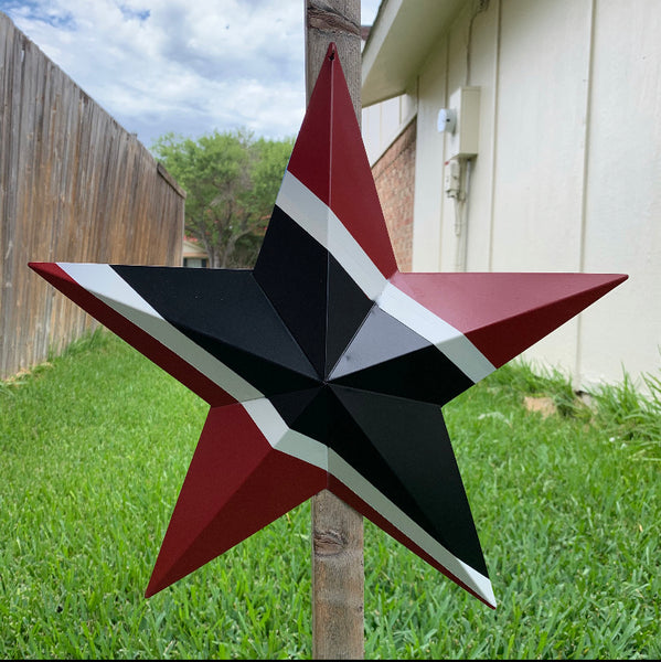 #EH10476 24" TRINIDAD FLAG STAR RED BLACK & WHITE METAL BARN FLAG STAR METAL WALL ART WESTERN HOME DECOR HANDMADE