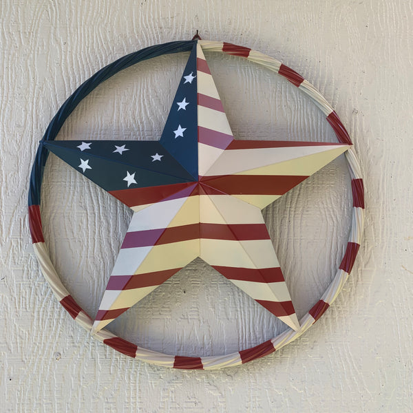 AMERICAN USA FLAG BARN STAR METAL RED IVORY BEIGE BLUE STAR12",16",24",32"36",38",40",48"