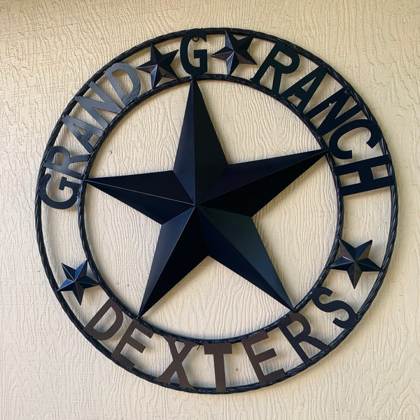 GRAND G RANCH STYLE CUSTOM NAME STAR RUSTIC NAVY BLUE METAL BARN STAR ROPE RING WESTERN HOME DECOR HANDMADE