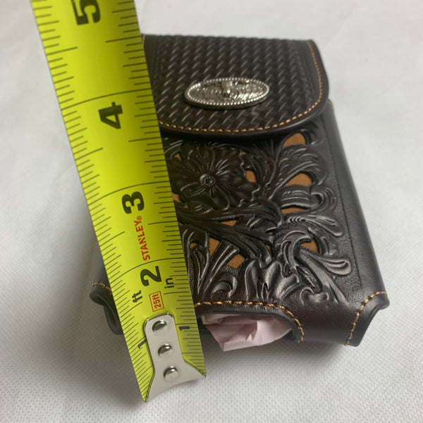 #LG2002 7.5" LONGHORN COFFEE BROWN & BEIGE  LEATHER POUCH EXTRA LARGE  BELT LOOP HOLSTER CELL PHONE CASE UNIVERSAL OVERSIZE