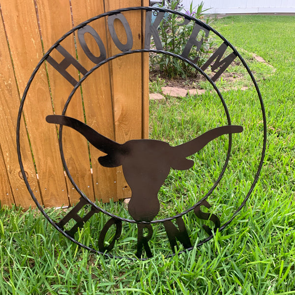 HOOKEM HORNS GLOSSY BLACK TEXAS LONGHORNS HOOK EM METAL CUSTOM VINTAGE CRAFT WALL ART TEAM SIGN HANDMADE