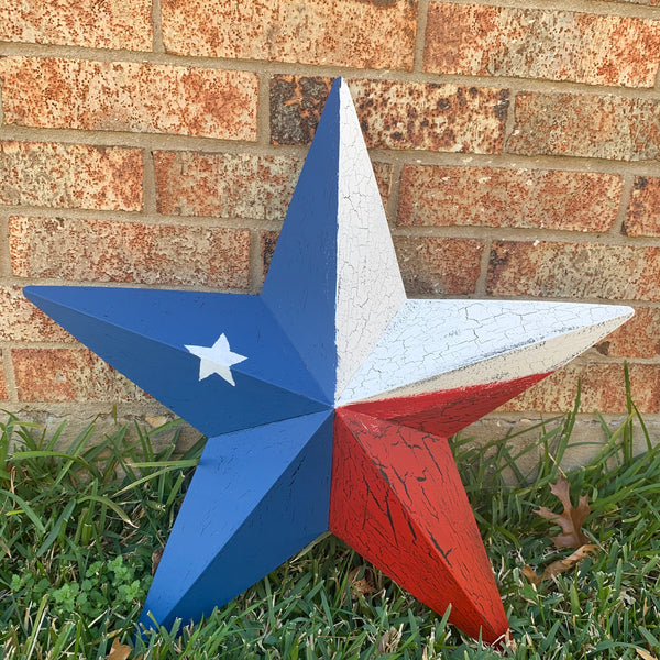 CRACKLE STYLE RED WHITE & BLUE METAL BARN STAR METAL WALL ART WESTERN HOME DECOR RUSTIC NEW