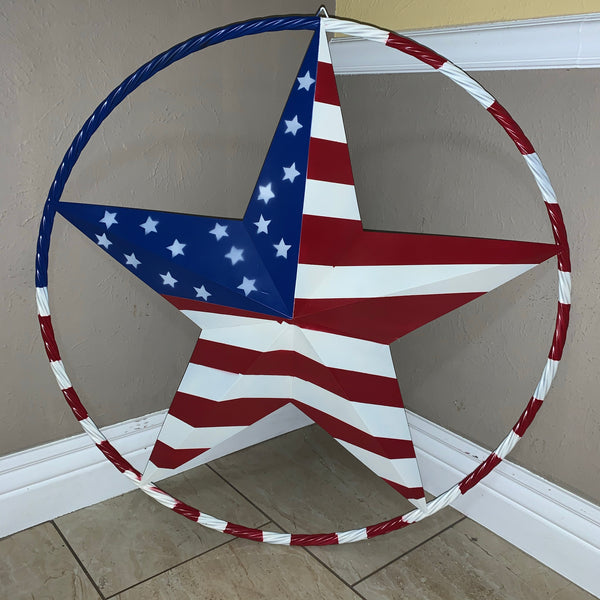 USA AMERICANA FLAG STAR METAL RED WHT BLUE STAR WESTERN HOME DECOR HANDMADE 12",16",24",32"36",38",40",48"