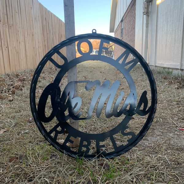 12",18",24",32" OLE MISS REBELS MISSISSIPPI BLACK CUSTOM VINTAGE METAL CRAFT TEAM SIGN HANDMADE RUSTIC BLACK