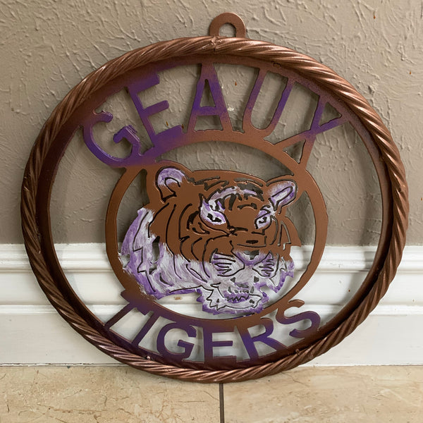 12",18",24",32" GEAUX TIGERS CUSTOM VINTAGE METAL CRAFT TEAM WALL ART HANDMADE