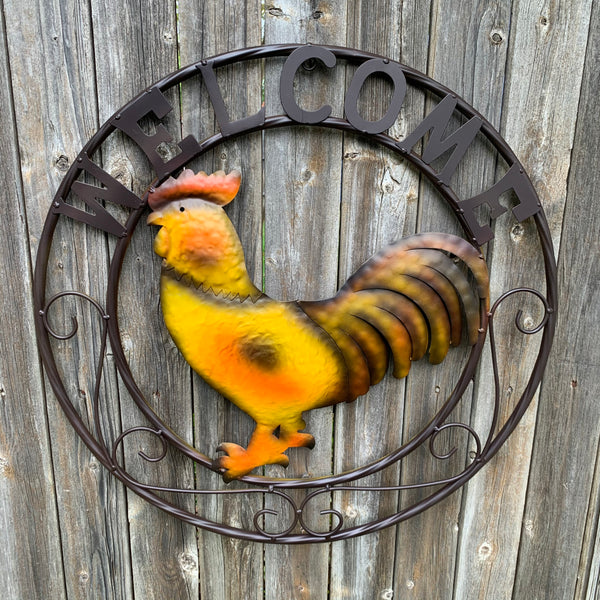 WELCOME 24" ROOSTER & METAL SCROLL STYLE WESTERN HOME DECOR HANDMADE NEW-#EH10143