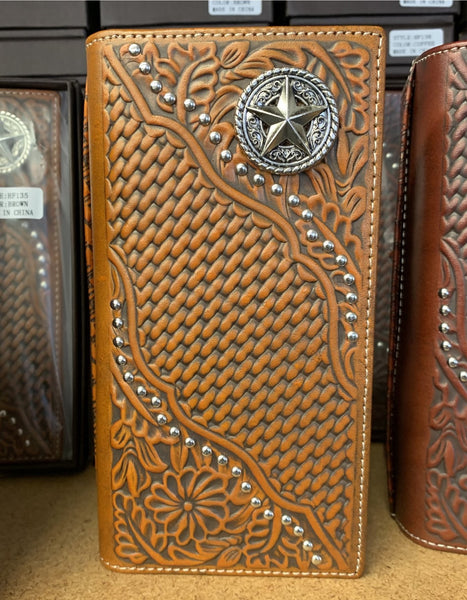 GENUINE LEATHER WESTERN CHECKBOOK MEN'S WALLET WESTERN FASHION --FREE SHIPPING