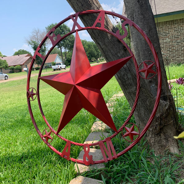TEXAS A&M BURGUNDY RED BARN LONE STAR METAL CUSTOM VINTAGE CRAFT TEAM STAR WESTERN HOME DECOR HANDMADE SIZE:24",32",36",40",42",44",46",50"