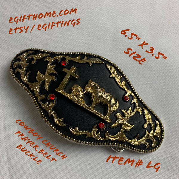 6.5" X 3.5" COWBOY PRAYER CHURCH RHINESTONE BELT BUCKLE BLACK & GOLD WESTERN BUCKLE FASHION ART NEW #EH12272