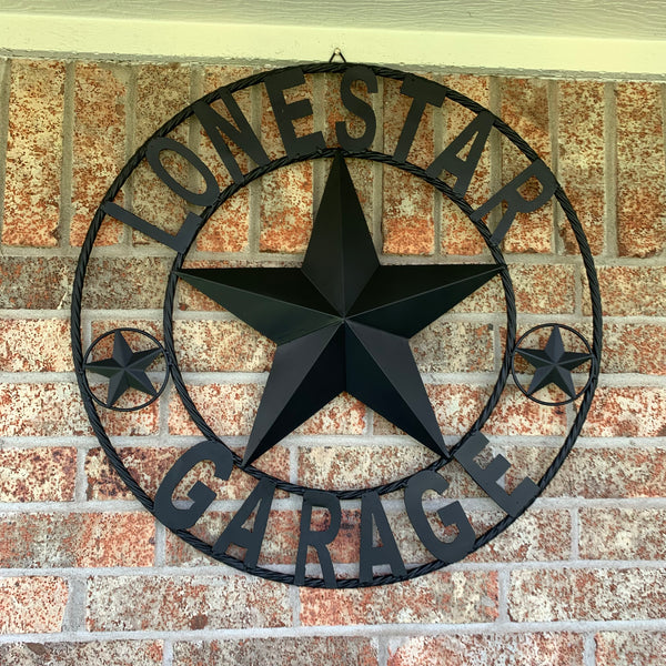 LONESTAR GARAGE STYLE CUSTOM BARN NAME STAR LONESTAR GARAGE METAL NAME BARN STAR WITH TWISTED ROPE RING 3d STAR ART WESTERN HOME DECOR RUSTIC BROWN