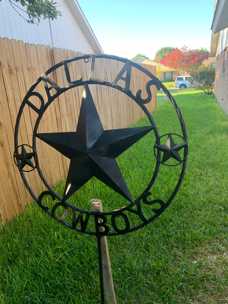 24" STAR & 34" STAKE DALLAS COWBOYS DECOR METAL ART WESTERN HOME WALL DECOR ALL RUSTIC BLACK STAR WITH 34" STAKE