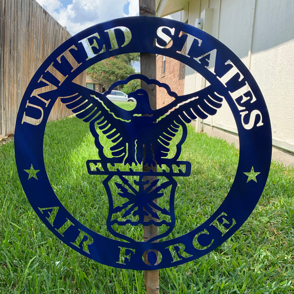 24" US AIR FORCE LASERCUT BLUE MILITARY METAL WALL ART AIRFORCE WESTERN HOME DECOR NEW
