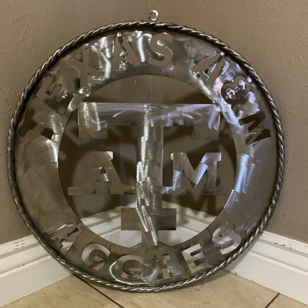 24" TEXAS A&M WIDE BAND RAW METAL CUSTOM VINTAGE CRAFT WALL ART TEAM SIGN HANDMADE