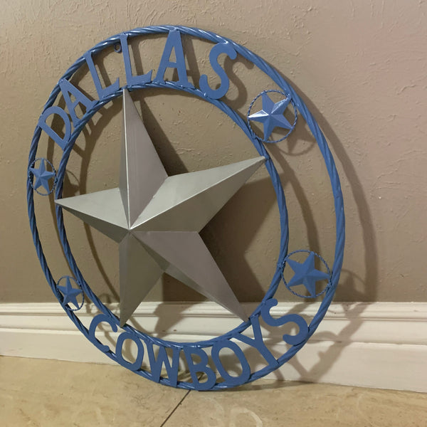 DALLAS COWBOYS LIGHT BLUE & SILVER DECOR METAL ART WESTERN HOME WALL DECOR SIZE:24",32",36",40",42",44",46",50"