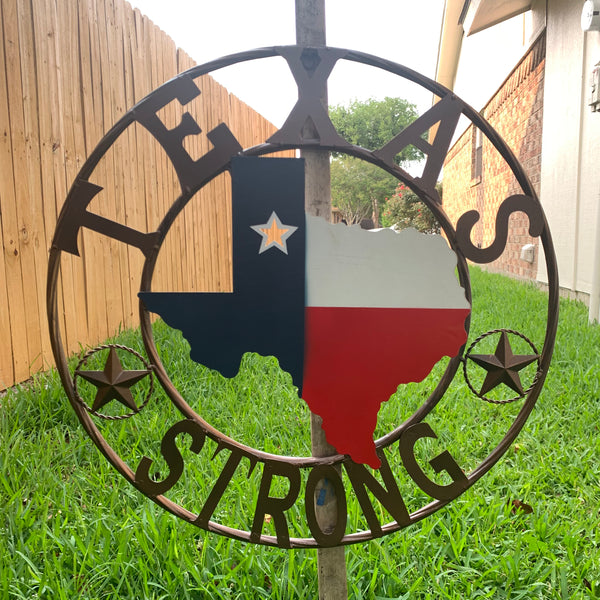 24" TEXAS STRONG BARN METAL WALL ART SIGN WESTERN HOME DECOR RED WHITE BLUE HANDMADE