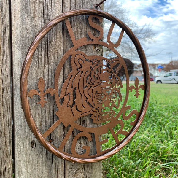 12" LSU TIGERS CUSTOM METAL VINTAGE CRAFT WESTERN HOME DECOR NEW