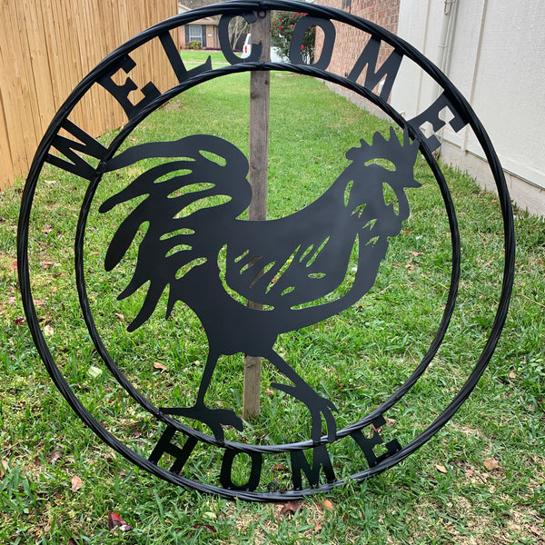 YOUR CUSTOM NAME BLACK ROOSTER LASERCUT METAL ART WITH RING DESIGN WESTERN METAL ANIMAL ART HOME WALL DECOR BRAND NEW