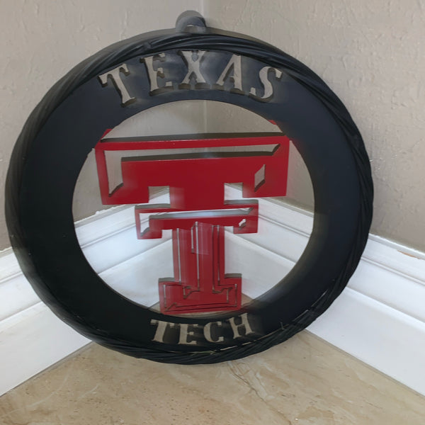 12", 18", 24", 32" TEXAS TECH WIDE BAND RING RED & BLACK CUSTOM METAL VINTAGE CRAFT TEAM SIGN