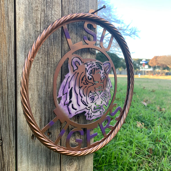 12" LSU TIGERS CUSTOM METAL VINTAGE CRAFT HOME DECOR HANDMADE