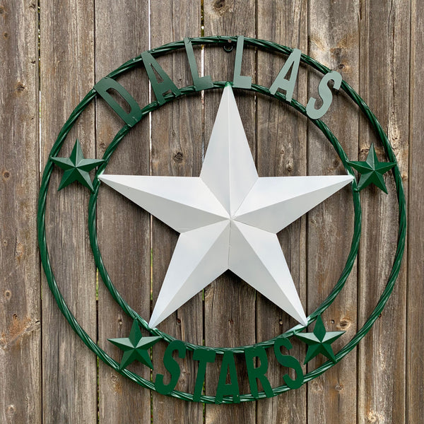 DALLAS STARS BARN LONE STAR METAL HOCKEY TEAM WESTERN HOME DECOR CRAFT RUSTIC GREEN & WHITE