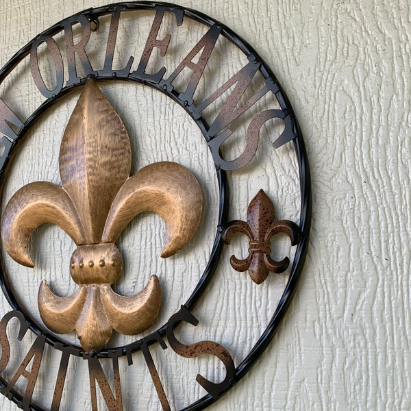 18", 24", 32" NEW ORLEANS SAINTS METAL SIGN WALL ART WESTERN HOME DECOR RUSTIC GOLD & BLACK ART NEW