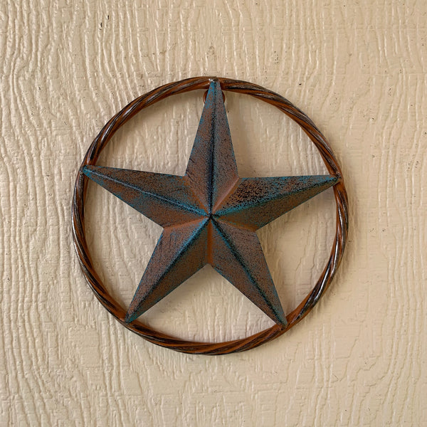 TURQUOISE DISTRESSED BARN METAL STAR WESTERN HOME DECOR ART HANDMADE