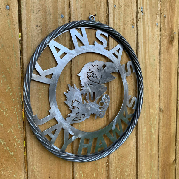 KANSAS JAYHAWKS RAW METAL CUSTOM VINTAGE CRAFT WALL ART TEAM SIGN HANDMADE