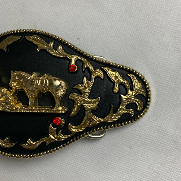 6.5" X 3.5" COWBOY PRAYER CHURCH RHINESTONE BELT BUCKLE BLACK & GOLD WESTERN BUCKLE FASHION ART NEW #EH12272